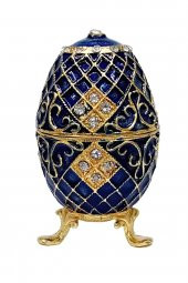 Faberge Yumurta Swarovski Taşlı Lüks Mücevher Kutusu Mavi 10cm - 9