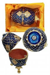 Faberge Yumurta Swarovski Taşlı Lüks Mücevher Kutusu Mavi 10cm - 10