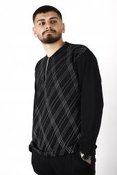 Erkek Siyah Yaka Düğmeli İnterlok Kumaş Rahat Kalıp Uzun Kollu Pijama Takımı 21EPJTBKLV - 5