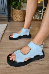 022 20755 Topukla Kadın Deri Dolgu Topuk Sandalet - 10
