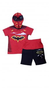 Gigas Batman Kapüşonlu Kısa Kollu Erkek Çocuk 2 Li Takım Kırmızı - 1