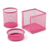 MAS 505 ÜÇLÜ KALEMLİK SETİ PEMBE METAL PERFORE - 1
