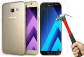 Samsung Galaxy A7 2017 Kılıf A720 Şeffaf Silikon Kılıf + Cam - 1