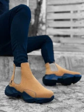 BA0444 Bağcıksız Rahat Yüksek Taban Camel Erkek Spor Yarım Bilek Bot - 1