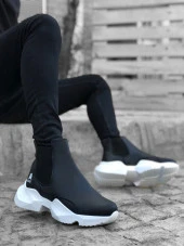 BA0444 Bağcıksız Rahat Yüksek Taban Siyah Beyaz Taban Erkek Spor Yarım Bilek Bot - 2
