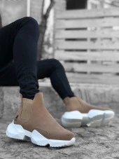 BA0444 Bağcıksız Rahat Yüksek Taban Vizon Erkek Spor Yarım Bilek Bot - 1