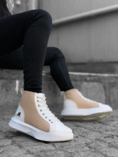 BA0256 Bağcıklı Erkek Yüksek Taban Beyaz Krem Taban Spor Bot - 1