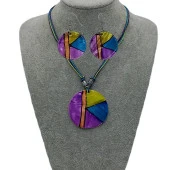 Sedef Kolye ve Sedef Küpe Seti Purple - 1