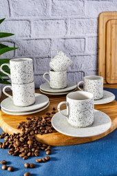 Bambum B4409 Figure - 6 Kişilik Kahve Fincan Takımı Yıldız Desenli Beyaz - 1