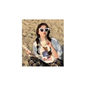 Kalp Çerçeve Güneş Gözlüğü Cat Eye Kalp Gözlük Beyaz Tek Ebat - 2