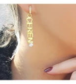 Vaoov 925 Ayar Gümüş Kişiye Özel İsimli Dikey Tek Taşlı Küpe thumbnail 4