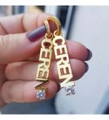 Vaoov 925 Ayar Gümüş Kişiye Özel İsimli Dikey Tek Taşlı Küpe thumbnail 2