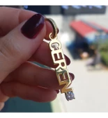 Vaoov 925 Ayar Gümüş Kişiye Özel İsimli Dikey Tek Taşlı Küpe thumbnail 3