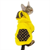 Yellow Lux Sweatshirt Kapşonlu Kedi Kıyafeti Kedi Sweatshirt - 1