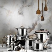 Kütahya Porselen Lindos 16 Parça Çelık Çeyiz Seti Bronz - 1