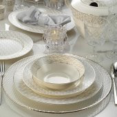 Kütahya Porselen Bone Kalipso 62 Parça 1138520 Platin Desenli Yemek Takımı - 1