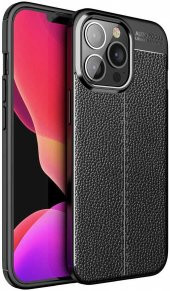 Apple iPhone 14 Pro Kılıf Deri Görünüm Sert Karbon Kapak - 1