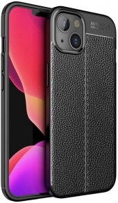 Apple iPhone 14 Plus Kılıf Deri Görünüm Sert Karbon Kapak - 1