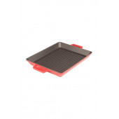 Lava Döküm Dikdörtgen 26x32 cm Metal Kulplu Izgara Tava KIRMIZI - 1