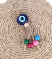 Anahtarlık Kötü Göz Kovucu Nazar Kırılmaz Hasır Renkli Ahşap Boncuklu Nazarlık Çanta Süsü Hediye thumbnail 1
