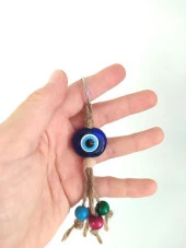 Anahtarlık Kötü Göz Kovucu Nazar Kırılmaz Hasır Renkli Ahşap Boncuklu Nazarlık Çanta Süsü Hediye thumbnail 3