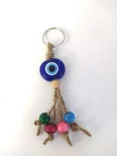 Anahtarlık Kötü Göz Kovucu Nazar Kırılmaz Hasır Renkli Ahşap Boncuklu Nazarlık Çanta Süsü Hediye thumbnail 4