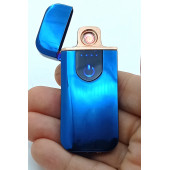 Parmak İzli Dokunmatik Usb Şarjlı Anti-rüzgar Elektronik Çakmak Mavi thumbnail 2