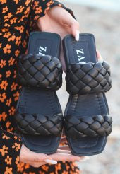 Icen Siyah Cilt Örgülü Terlik thumbnail 3