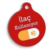 İlaç Kullanıyorum Sarı Hap Yuvarlak Kedi ve Köpek Künyesi - 1