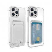 Apple iPhone 14 Pro Max 6.7 Kılıf Kartlıklı Şeffaf Card Holder Clear Silikon Kapak - 5