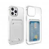 Apple iPhone 14 Pro Max 6.7 Kılıf Kartlıklı Şeffaf Card Holder Clear Silikon Kapak - 10