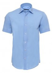 Slim Fit Kısa Kollu Terikoton Mavi Erkek Gömlek - 2