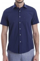 Kısa Kollu Terikoton Slim Fit Lacivert Erkek Gömlek - 2