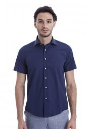 Kısa Kollu Terikoton Slim Fit Lacivert Erkek Gömlek - 3