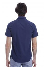 Kısa Kollu Terikoton Slim Fit Lacivert Erkek Gömlek - 5