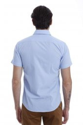 Slim Fit Kısa Kollu Terikoton Mavi Erkek Gömlek - 6