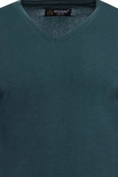 Yeşil V Yaka Baskısız Düz Sweatshirt - 2