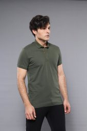 Polo Yaka Düz Haki T-shirt  Wessi - 2
