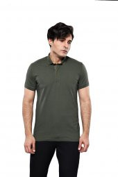 Polo Yaka Düz Haki T-shirt  Wessi - 4