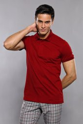 Polo Yaka Düz Bordo T-shirt  Wessi - 1