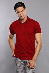 Polo Yaka Düz Bordo T-shirt  Wessi - 3