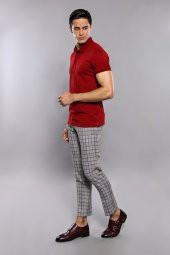 Polo Yaka Düz Bordo T-shirt  Wessi - 5