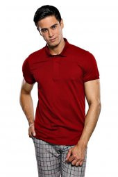 Polo Yaka Düz Bordo T-shirt  Wessi - 6