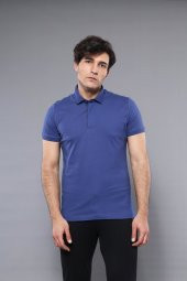 Polo Yaka Düz Mavi T-shirt  Wessi - 1