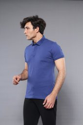 Polo Yaka Düz Mavi T-shirt  Wessi - 2