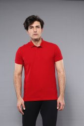 Polo Yaka Düz Kırmızı T-shirt  Wessi - 1