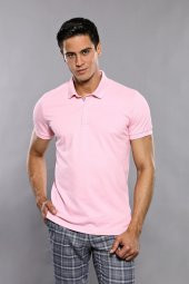 Polo Yaka Düz Pembe T-shirt  Wessi - 1