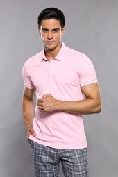 Polo Yaka Düz Pembe T-shirt  Wessi - 2