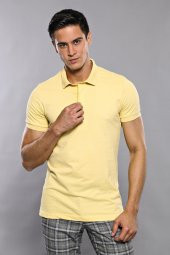 Polo Yaka Düz Sarı T-shirt  Wessi - 2