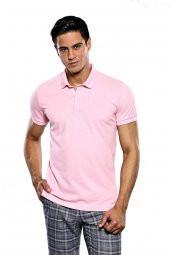 Polo Yaka Düz Pembe T-shirt  Wessi - 5